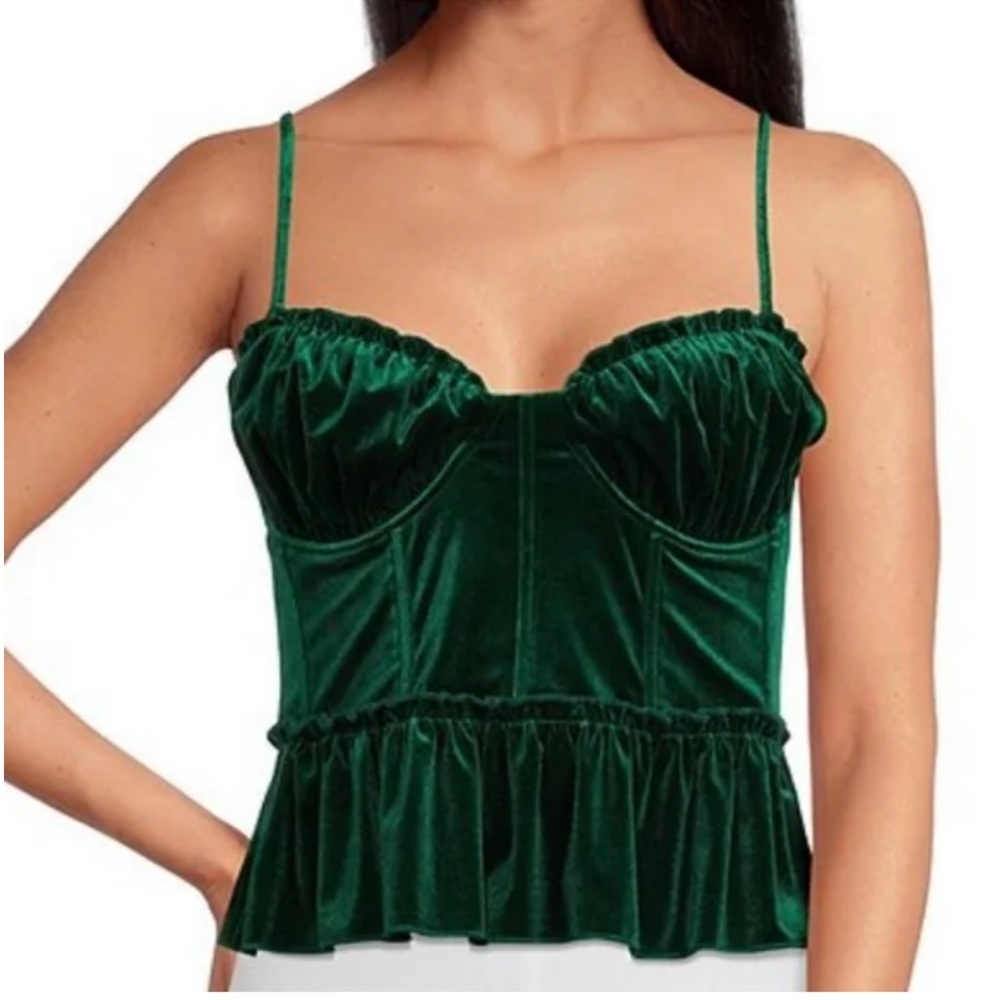 NWT a loves a "EDEN" Green Velvet Bustier Spaghetti Strap Ruffle Top,